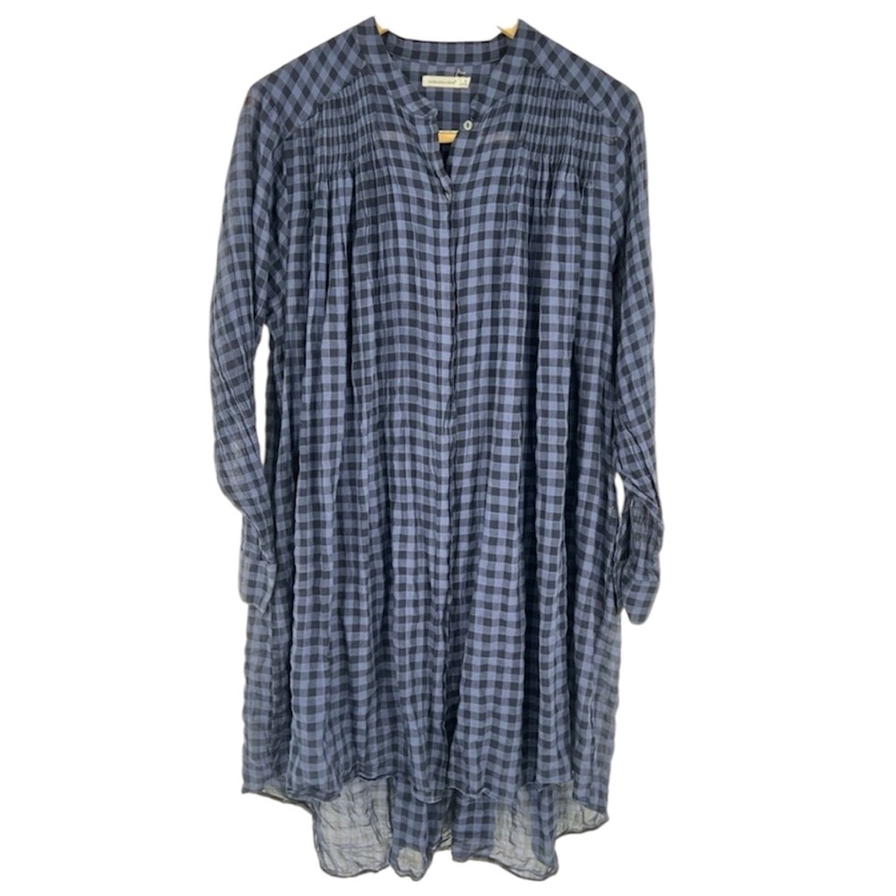 Blue Unsubscribed Checkered Plaid Women's Tunic Button Down Dress